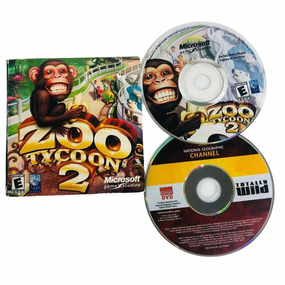 Microsoft Zoo Tycoon 2 PC CD-ROM 2004 Windows Game With National Geographic Disc